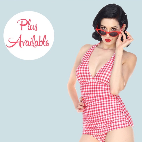 Bettie Page Other - 🌺New! Bettie Page Picnic Ruched Halter One Piece